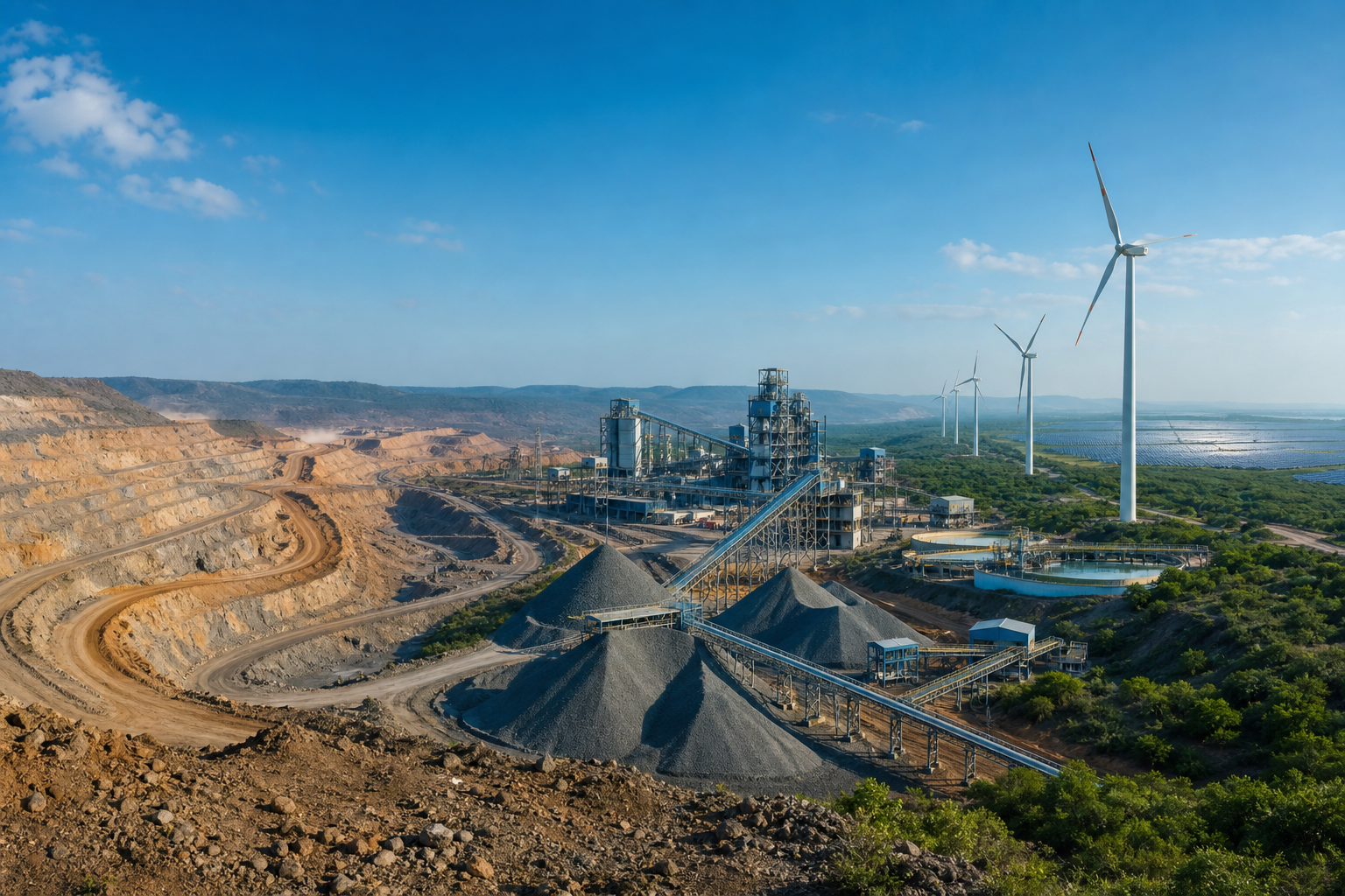 Integrated mining, processing, and renewable energy landscape